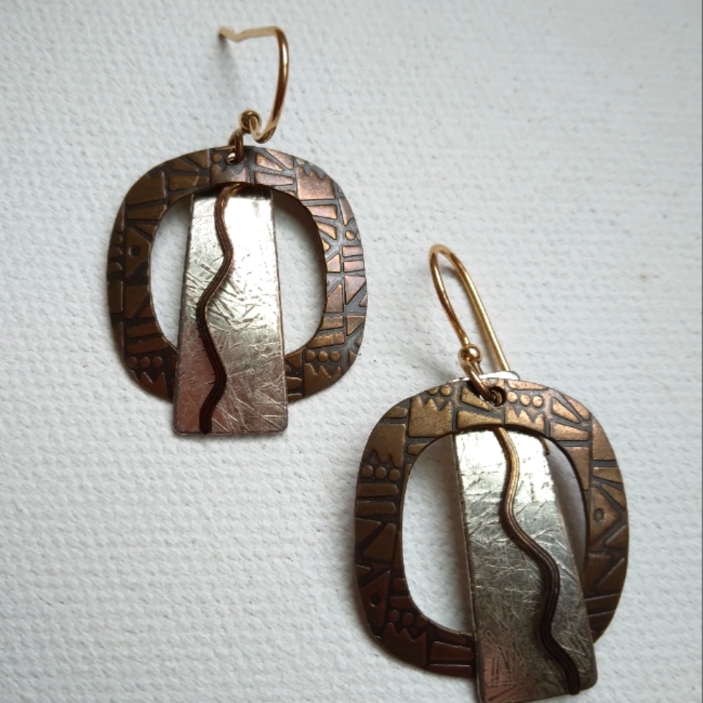 Silver and Brass Abstract Geometric Earrings